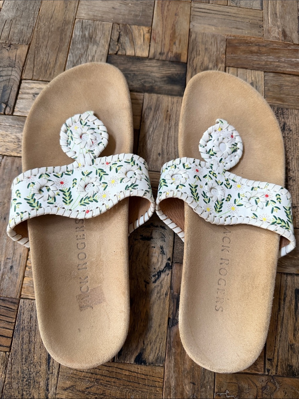Jack Rogers Daisy Print Leather Women's Comfort Sandals size 7.5
